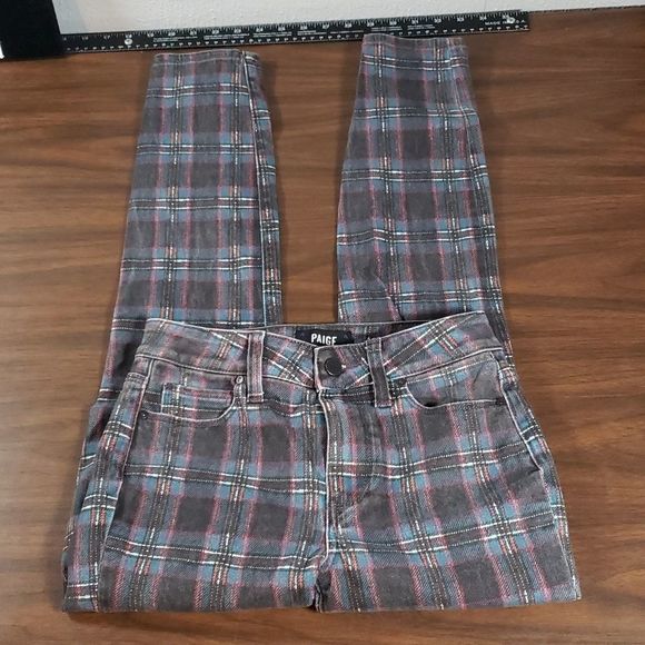 PAIGE Womens HOXTON ANKLE High-Rise Skinny Black Atlantic Tartan Plaid Jeans 26 - Picture 2 of 14